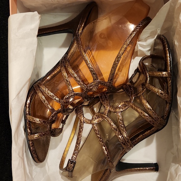 Nina Valca Bronze Amalia size 7.5 3 inch snake skin strappy heel - Picture 5 of 5